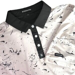 BYRDGANG Golf Polo Shirt‎ Men Size XL Abstract Print Drip Cream Moisture Wicking
